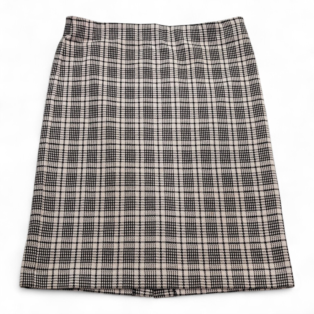 Ann Taylor Black & White Plaid Midi Skirt Size L